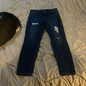 Distressed high rise jeans